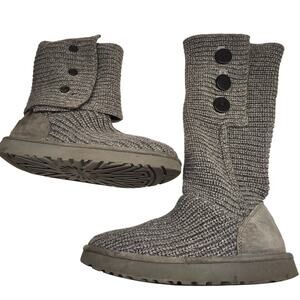 UGG 1016555 Gray Cardy Classic Knit Sweater Foldable Button Boots Cozy Hygge - 9
